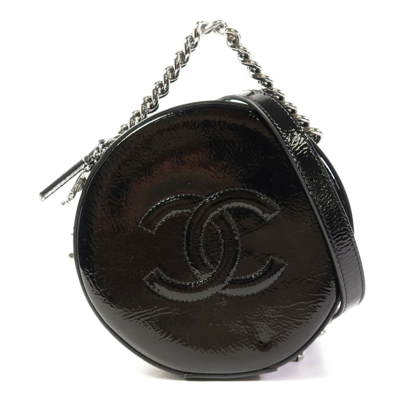 CHANEL 漆皮皮革Chain Shoulder Bag銀扣手挽肩背兩用袋-0