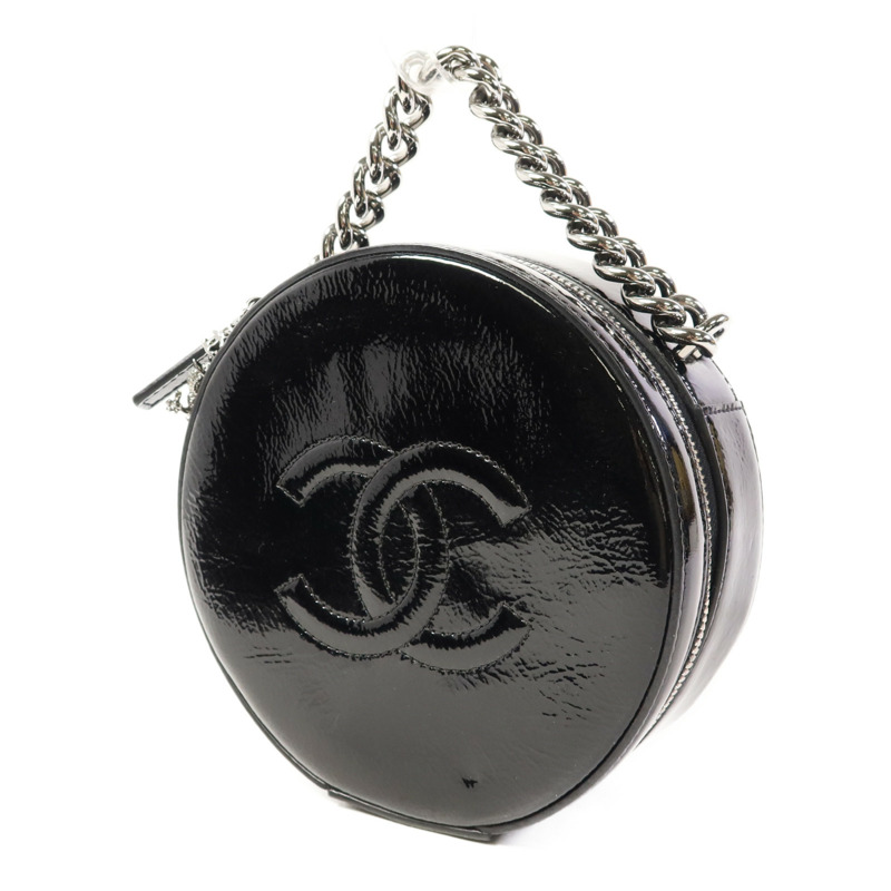 CHANEL 漆皮皮革Chain Shoulder Bag銀扣手挽肩背兩用袋-2