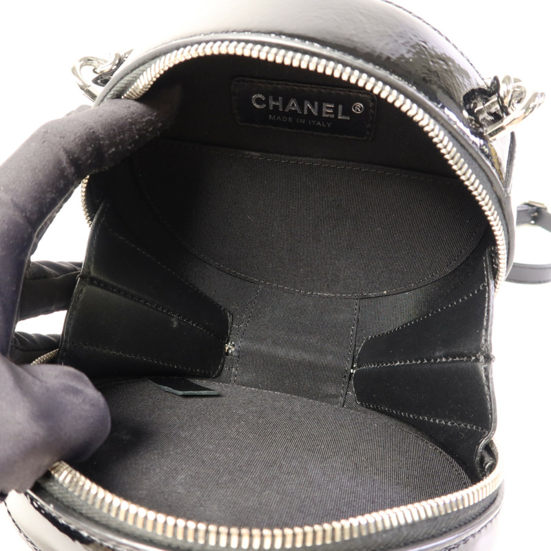 CHANEL 漆皮皮革Chain Shoulder Bag銀扣手挽肩背兩用袋-4