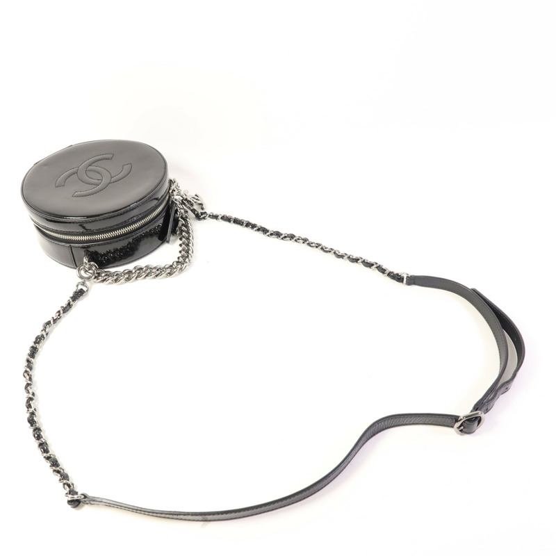 CHANEL 漆皮皮革Chain Shoulder Bag銀扣手挽肩背兩用袋-7