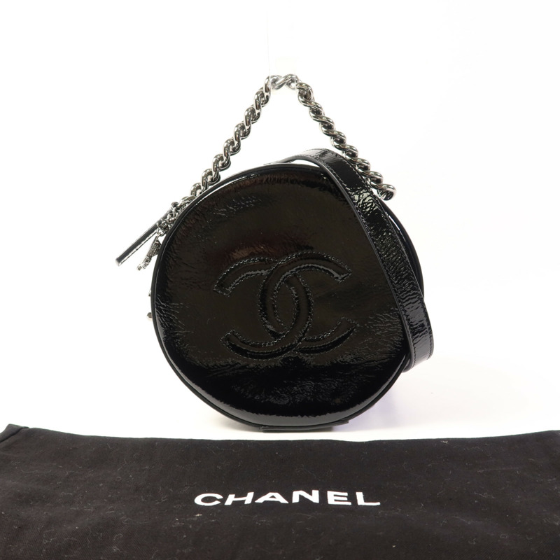 CHANEL 漆皮皮革Chain Shoulder Bag銀扣手挽肩背兩用袋-9