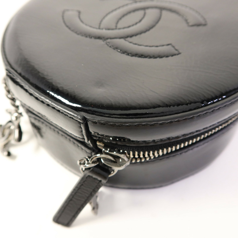 CHANEL 漆皮皮革Chain Shoulder Bag銀扣手挽肩背兩用袋-12