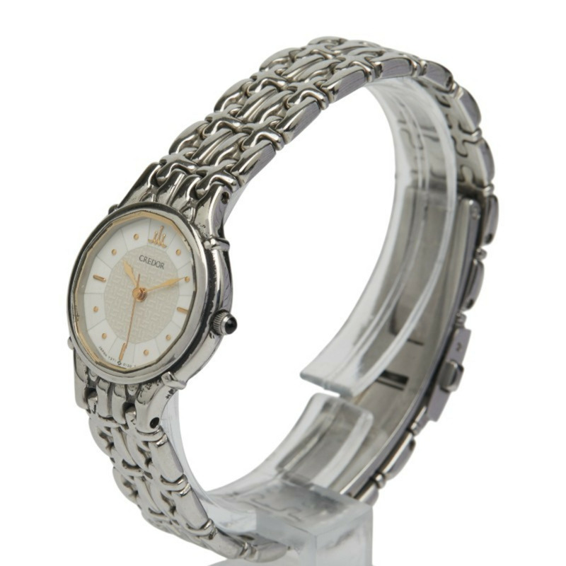 精工 Credor 手錶 7371-5030 石英 白色錶盤 不鏽鋼 女款 SEIKO-1