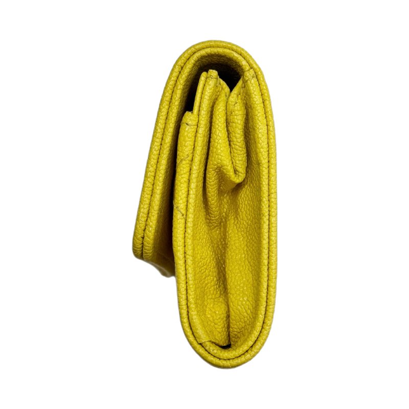 ［1472］香奈兒 Chanel leboy 短款錢包 黃色金扣 荔枝皮-2