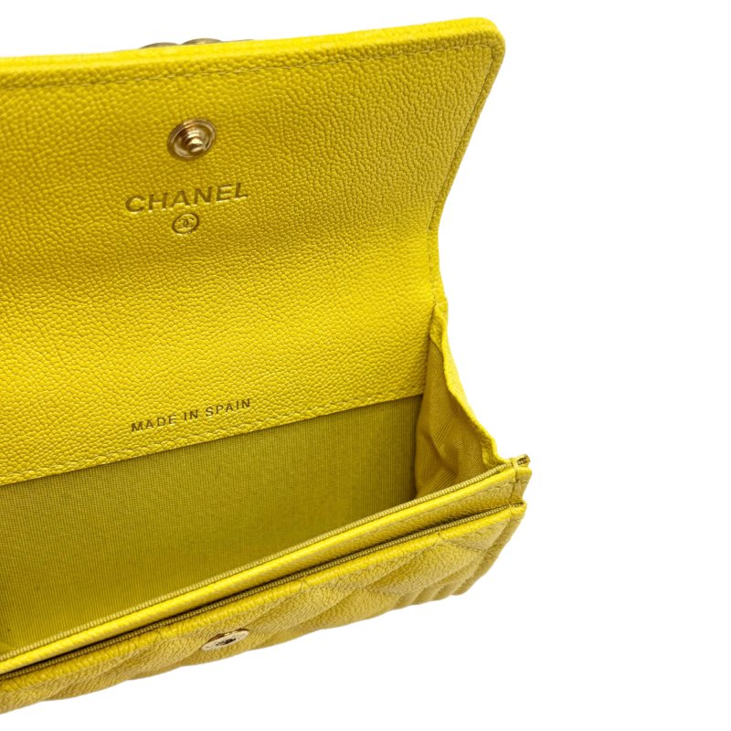 ［1472］香奈兒 Chanel leboy 短款錢包 黃色金扣 荔枝皮-8