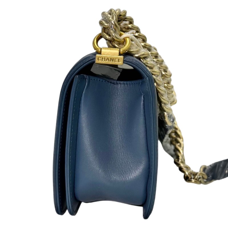 ［2460］香奈兒 CHANEL Leboy 雙C深藍色 LOGO  蟒蛇皮 中號 -2