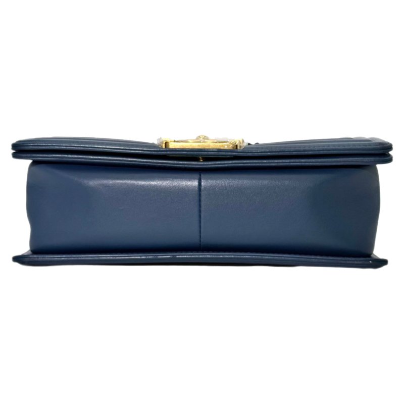 ［2460］香奈兒 CHANEL Leboy 雙C深藍色 LOGO  蟒蛇皮 中號 -4