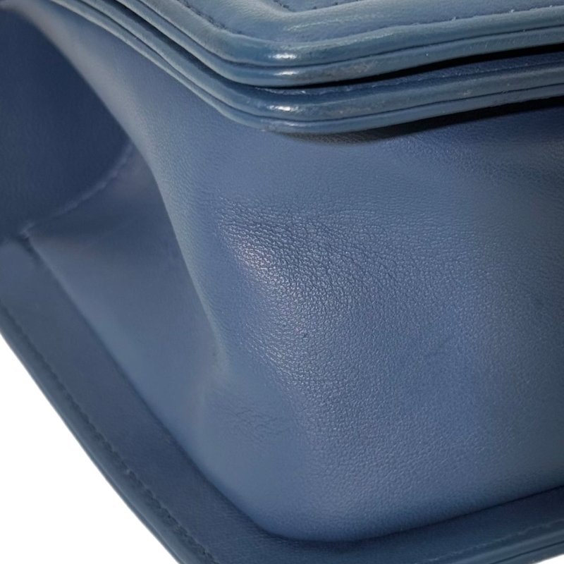 ［2460］香奈兒 CHANEL Leboy 雙C深藍色 LOGO  蟒蛇皮 中號 -5