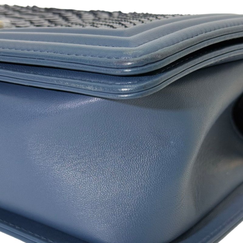 ［2460］香奈兒 CHANEL Leboy 雙C深藍色 LOGO  蟒蛇皮 中號 -6