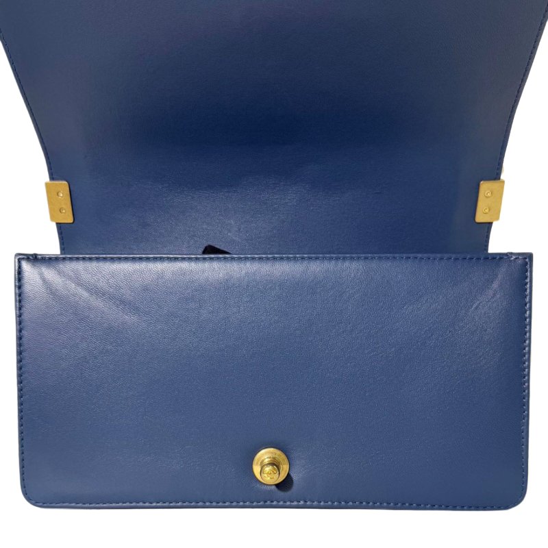 ［2460］香奈兒 CHANEL Leboy 雙C深藍色 LOGO  蟒蛇皮 中號 -9