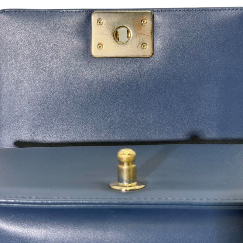 ［2579］香奈兒 CHANEL Leboy 雙C藍色 LOGO 蟒蛇皮 小號-9