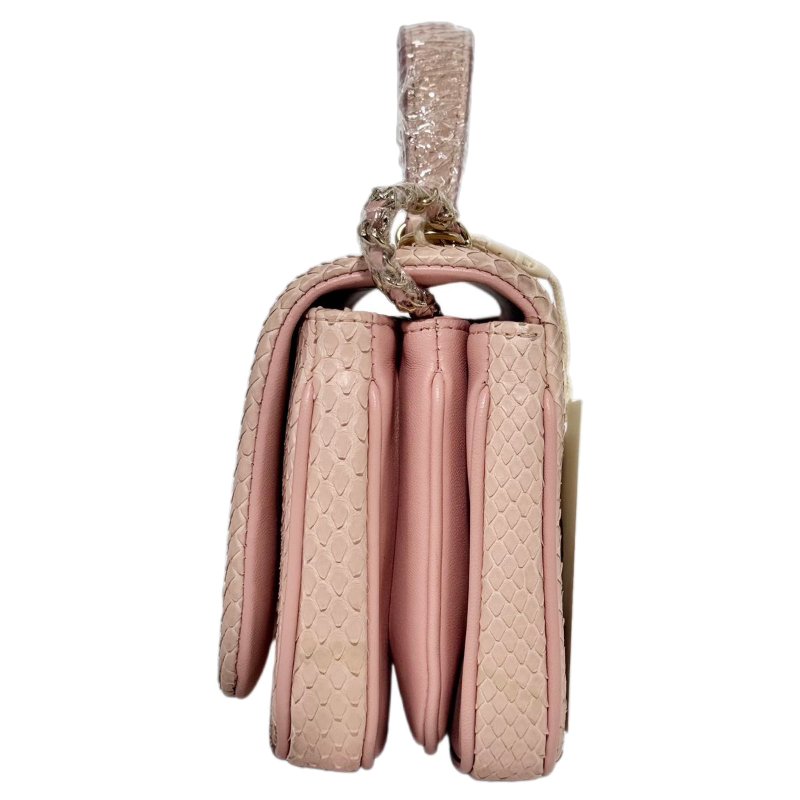 ［2446］香奈兒 Chanel 2way Shoulder 櫻花粉 蛇皮  小號 -3