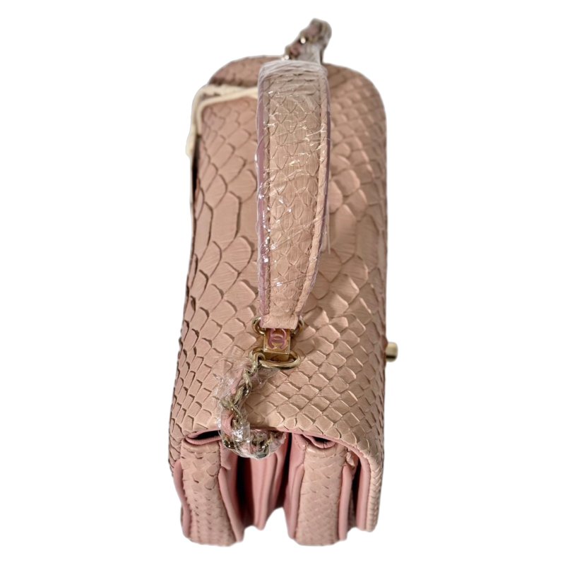 ［2446］香奈兒 Chanel 2way Shoulder 櫻花粉 蛇皮  小號 -6