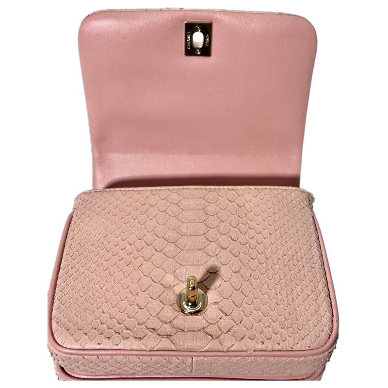 ［2446］香奈兒 Chanel 2way Shoulder 櫻花粉 蛇皮  小號 -7