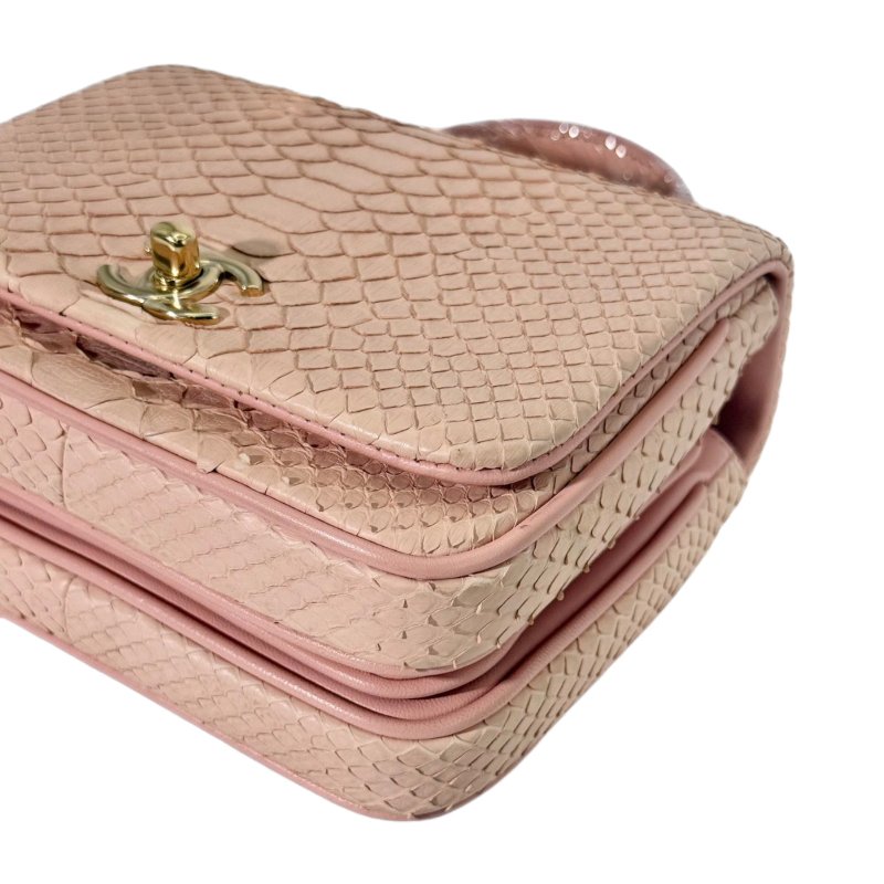 ［2446］香奈兒 Chanel 2way Shoulder 櫻花粉 蛇皮  小號 -9