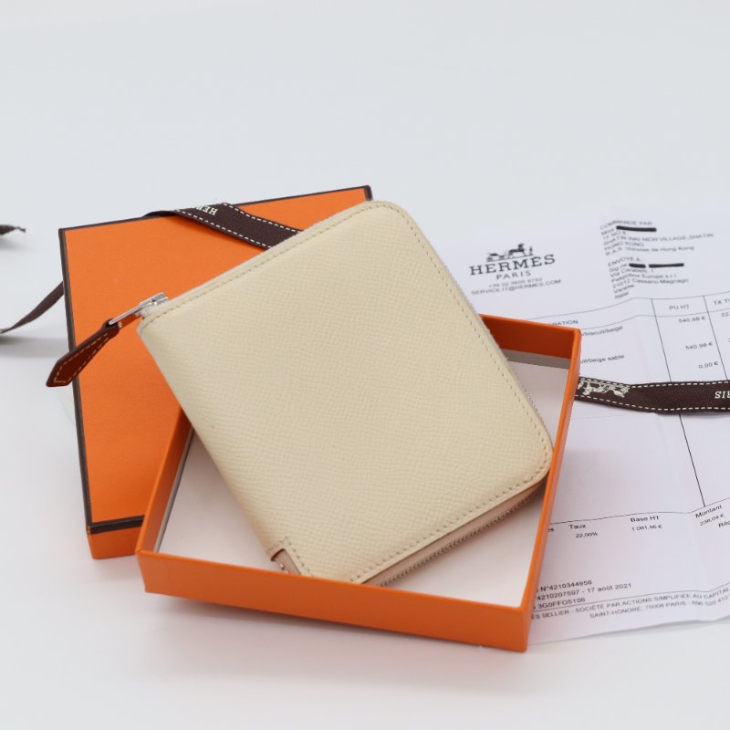 Hermès 愛馬仕  Silkin Compact 絲巾 奶油白 Epsom 牛皮 拉鍊錢包 Z刻 2017-0