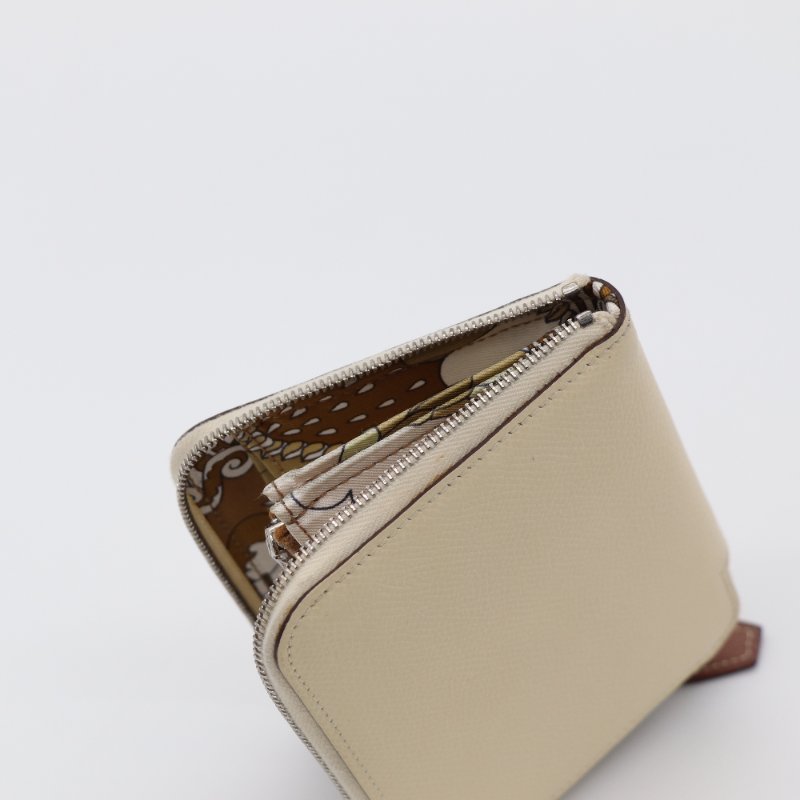 Hermès 愛馬仕  Silkin Compact 絲巾 奶油白 Epsom 牛皮 拉鍊錢包 Z刻 2017-7
