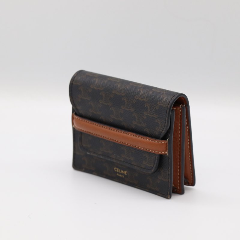 Celine 思琳 Triomphe 凱旋門 棕色 Canvas 卡夾 卡包 短夾-3