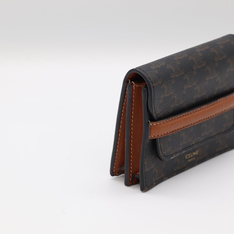 Celine 思琳 Triomphe 凱旋門 棕色 Canvas 卡夾 卡包 短夾-5