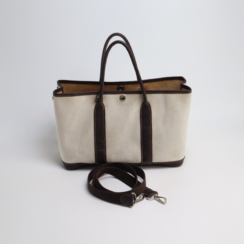 Hermes Garden Party 30 熊貓配色 帆布拼皮 托特包 手提包 肩背包-0