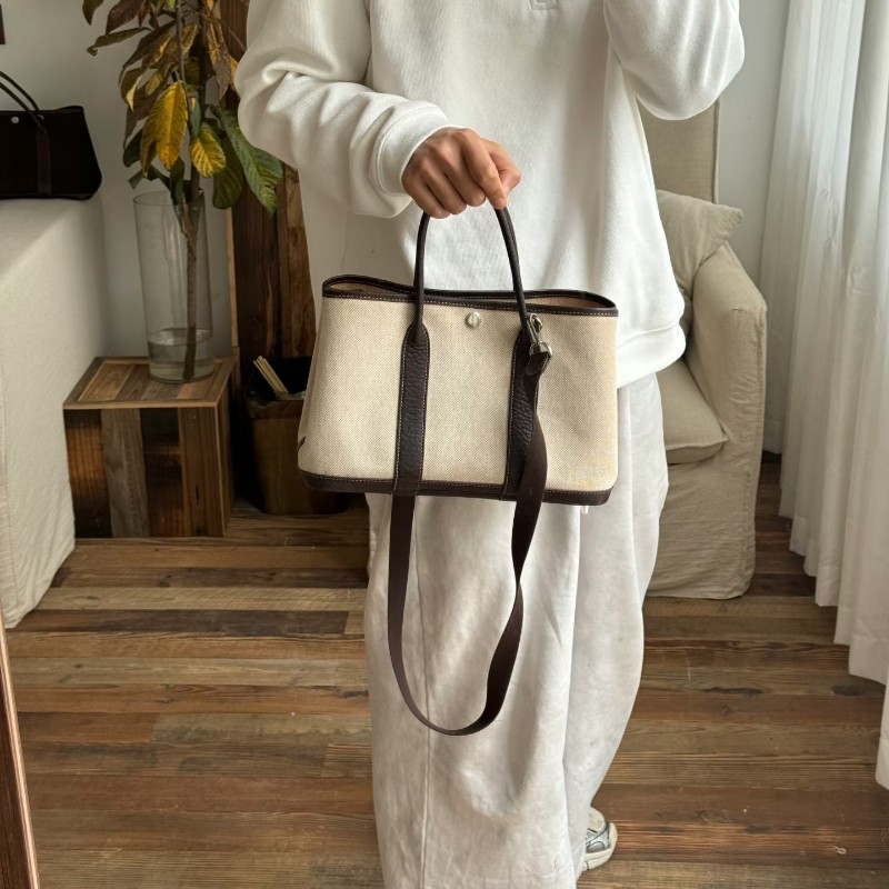 Hermes Garden Party 30 熊貓配色 帆布拼皮 托特包 手提包 肩背包-15