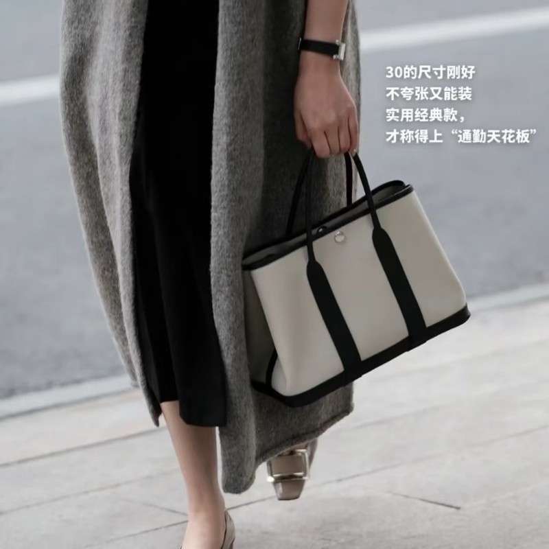 Hermes Garden Party 30 熊貓配色 帆布拼皮 托特包 手提包 肩背包-16