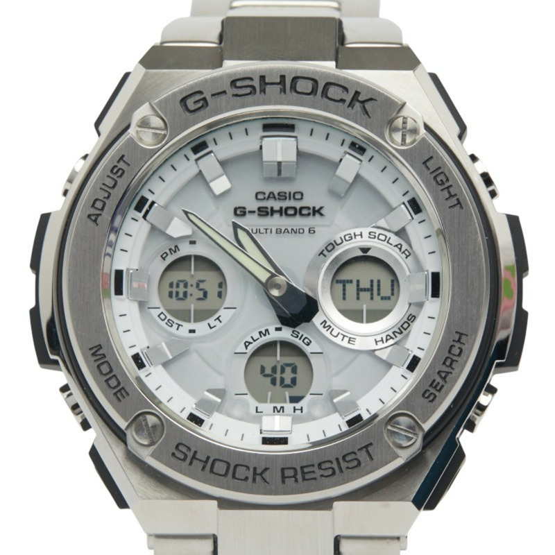 卡西歐 G-Shock GST-W110D 太陽能電波手錶,白色錶盤,不鏽鋼錶帶,男士-0