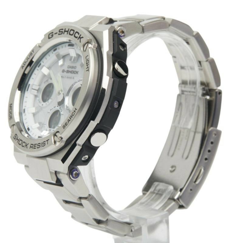 卡西歐 G-Shock GST-W110D 太陽能電波手錶,白色錶盤,不鏽鋼錶帶,男士-1