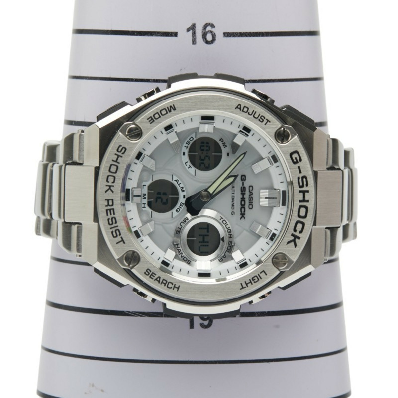 卡西歐 G-Shock GST-W110D 太陽能電波手錶,白色錶盤,不鏽鋼錶帶,男士-5