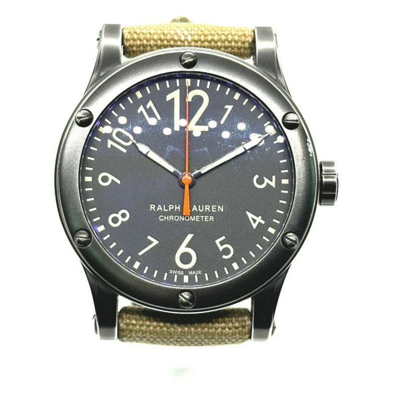 RALPH LAUREN Ralph Lauren Sporting Safari RL67 天文鐘腕錶 (RL0220900) 搭配不鏽鋼帆布錶帶,黑色/卡其色-1