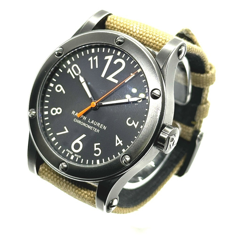 RALPH LAUREN Ralph Lauren Sporting Safari RL67 天文鐘腕錶 (RL0220900) 搭配不鏽鋼帆布錶帶,黑色/卡其色-2
