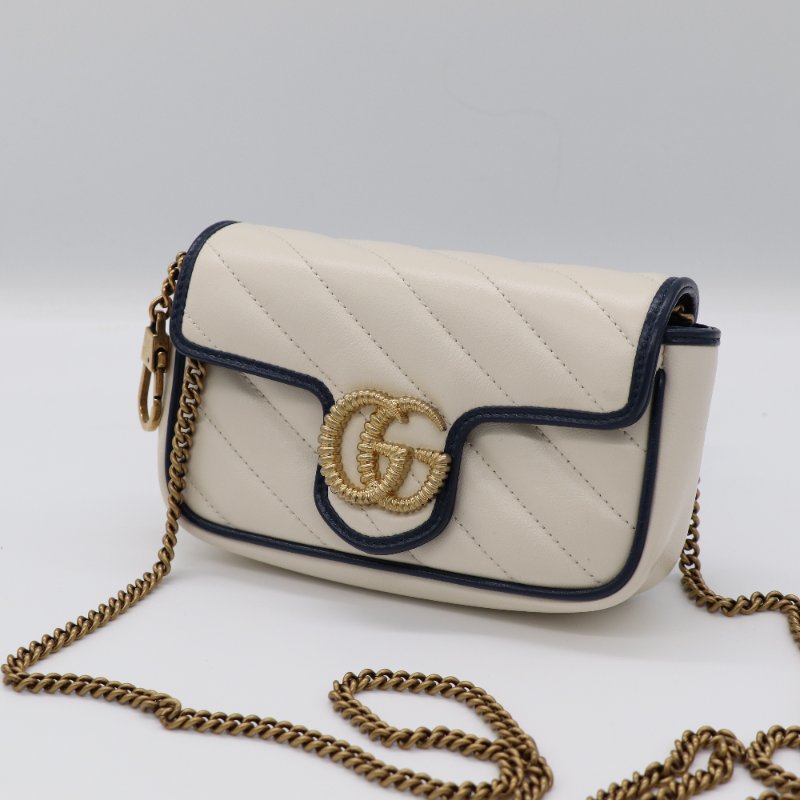 【CP 精選🌟小編推薦】Gucci 古馳 Marmont 迷你 奶白色 牛皮 海軍藍 金扣 鏈條包 單肩包 斜挎包-2