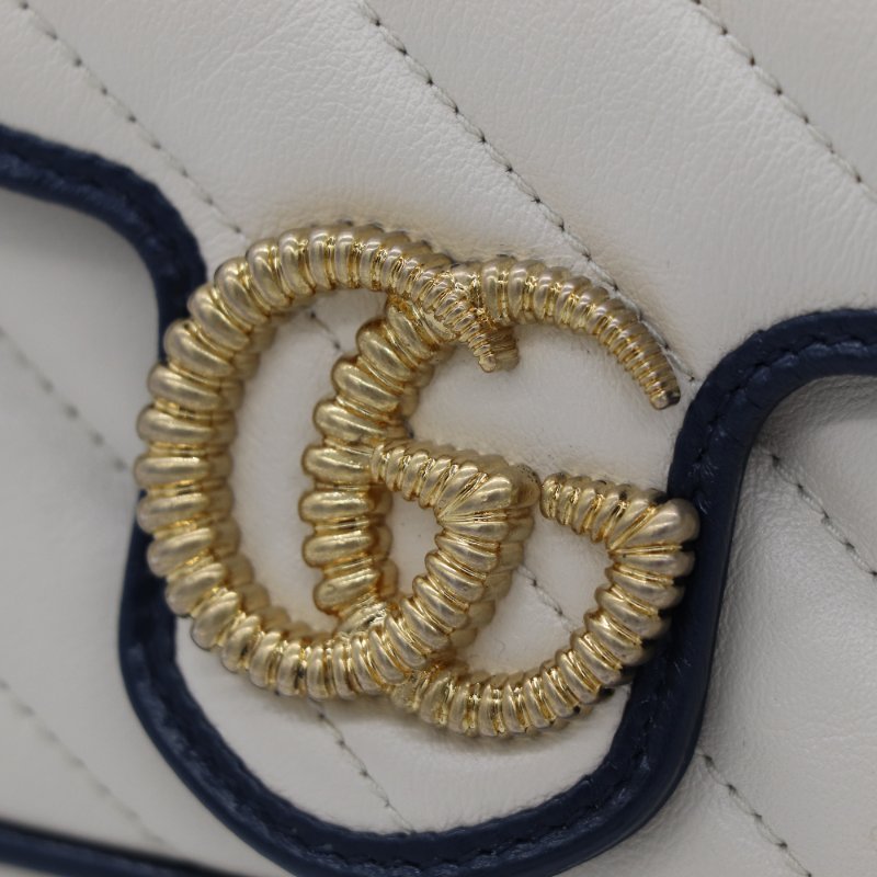 【CP 精選🌟小編推薦】Gucci 古馳 Marmont 迷你 奶白色 牛皮 海軍藍 金扣 鏈條包 單肩包 斜挎包-5