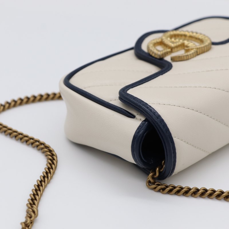 【CP 精選🌟小編推薦】Gucci 古馳 Marmont 迷你 奶白色 牛皮 海軍藍 金扣 鏈條包 單肩包 斜挎包-7