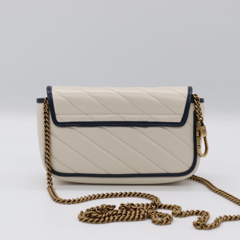【CP 精選🌟小編推薦】Gucci 古馳 Marmont 迷你 奶白色 牛皮 海軍藍 金扣 鏈條包 單肩包 斜挎包-8