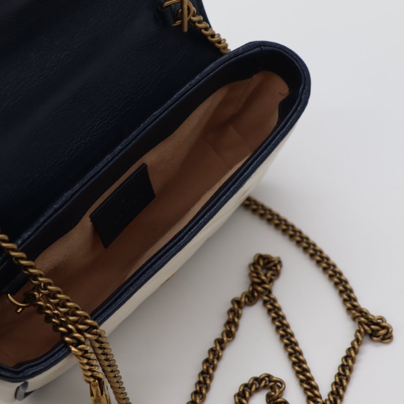 【CP 精選🌟小編推薦】Gucci 古馳 Marmont 迷你 奶白色 牛皮 海軍藍 金扣 鏈條包 單肩包 斜挎包-10