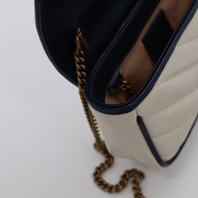 【CP 精選🌟小編推薦】Gucci 古馳 Marmont 迷你 奶白色 牛皮 海軍藍 金扣 鏈條包 單肩包 斜挎包-11