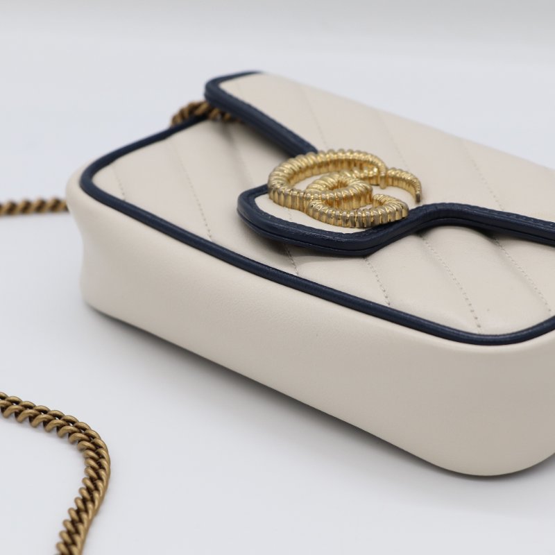 【CP 精選🌟小編推薦】Gucci 古馳 Marmont 迷你 奶白色 牛皮 海軍藍 金扣 鏈條包 單肩包 斜挎包-15