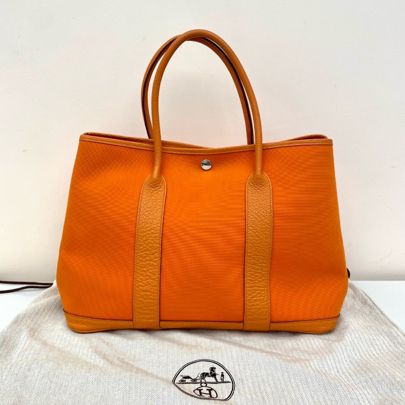 Hermes愛馬仕 橘色愛馬仕橙色花園包36帆布tote-0