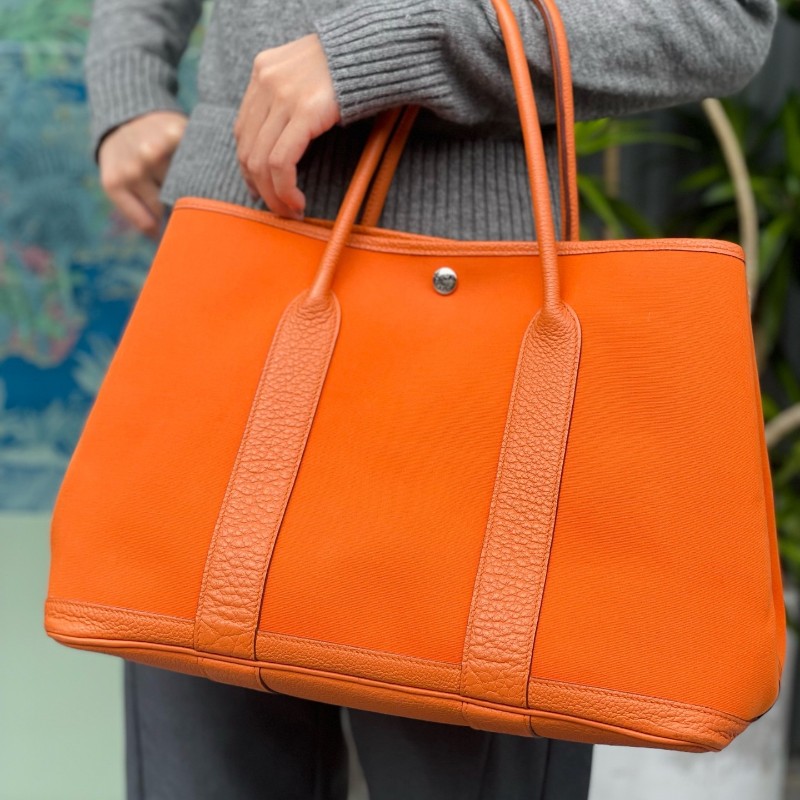 Hermes愛馬仕 橘色愛馬仕橙色花園包36帆布tote-5
