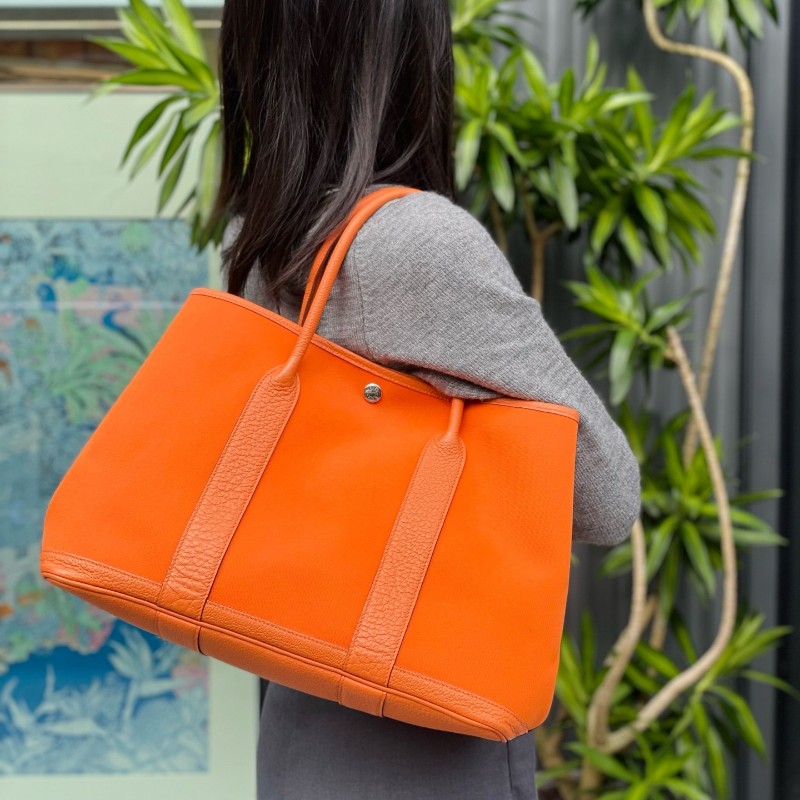 Hermes愛馬仕 橘色愛馬仕橙色花園包36帆布tote-6