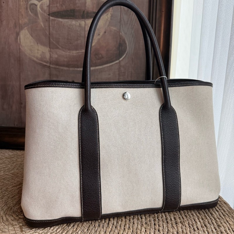 Hermes Garden Party 36 花園包 帆布拼皮 米棕色 手提包-2