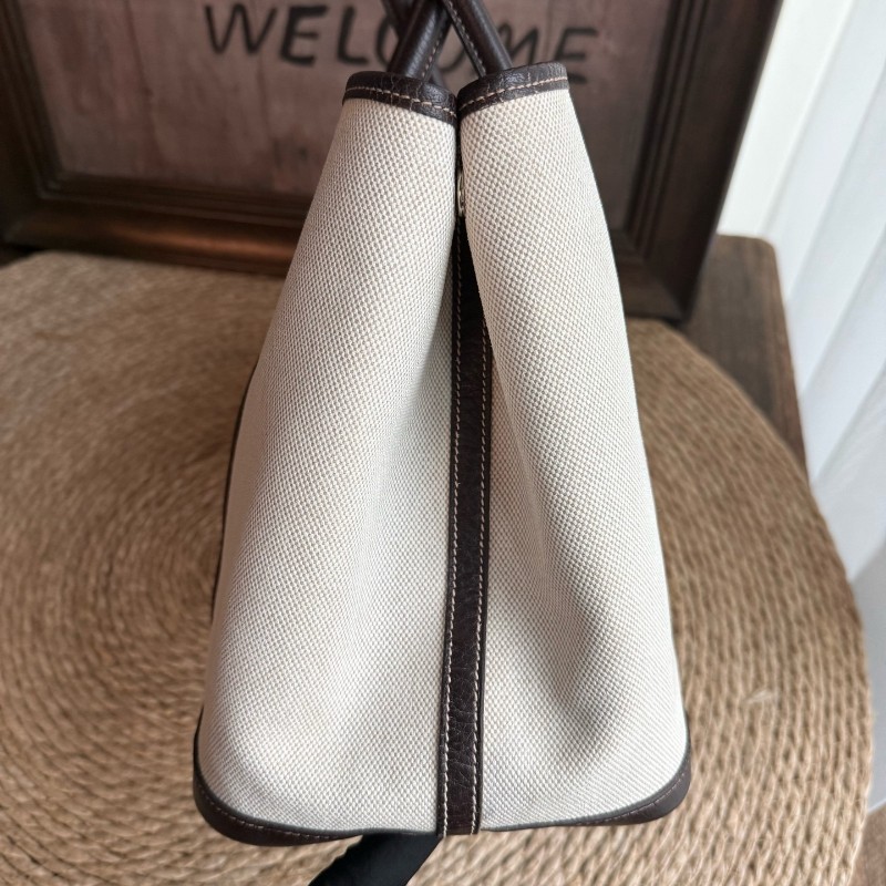 Hermes Garden Party 36 花園包 帆布拼皮 米棕色 手提包-3