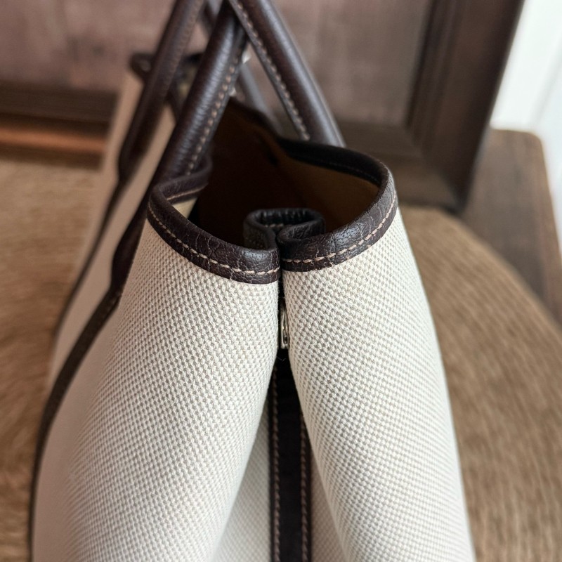 Hermes Garden Party 36 花園包 帆布拼皮 米棕色 手提包-4