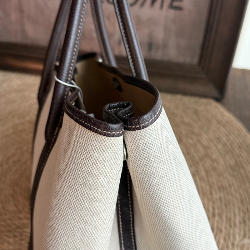 Hermes Garden Party 36 花園包 帆布拼皮 米棕色 手提包-6