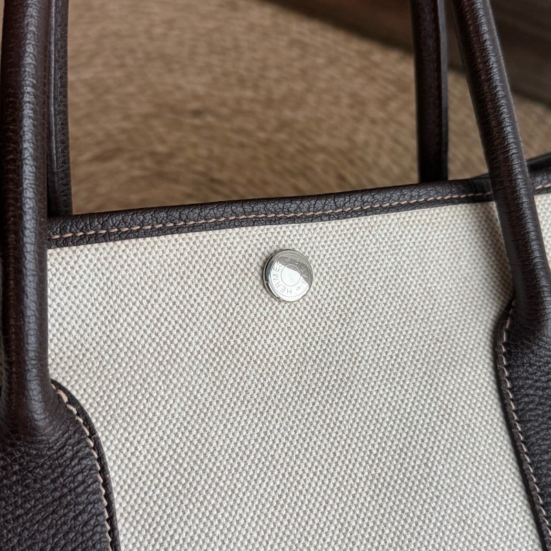 Hermes Garden Party 36 花園包 帆布拼皮 米棕色 手提包-7