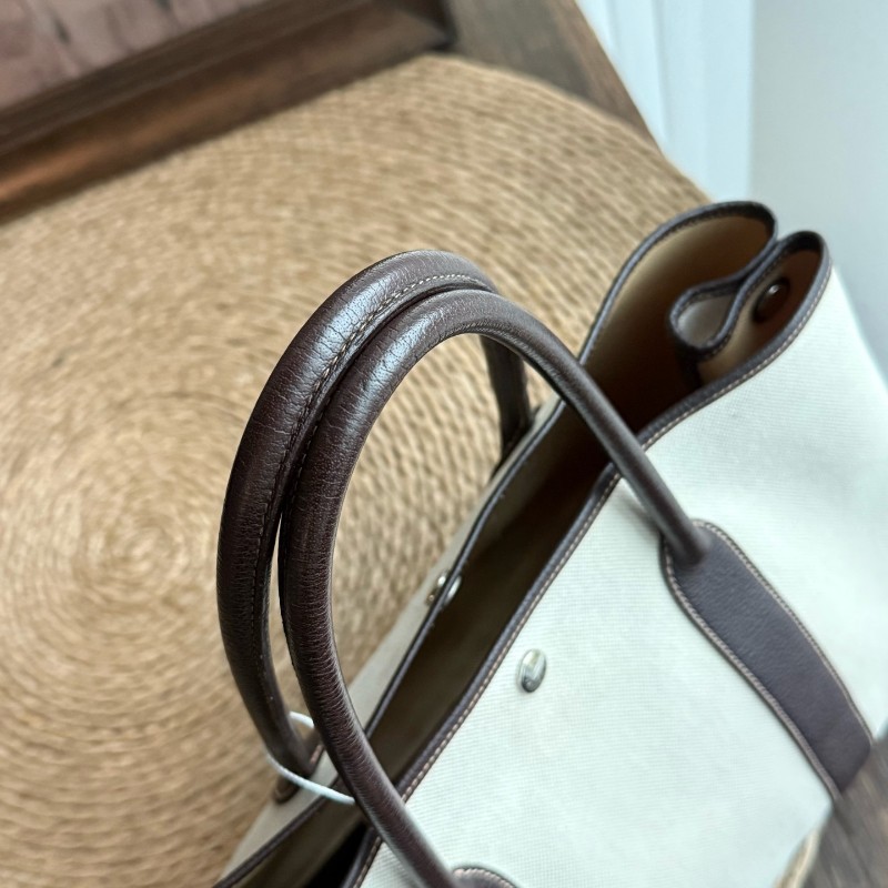 Hermes Garden Party 36 花園包 帆布拼皮 米棕色 手提包-8