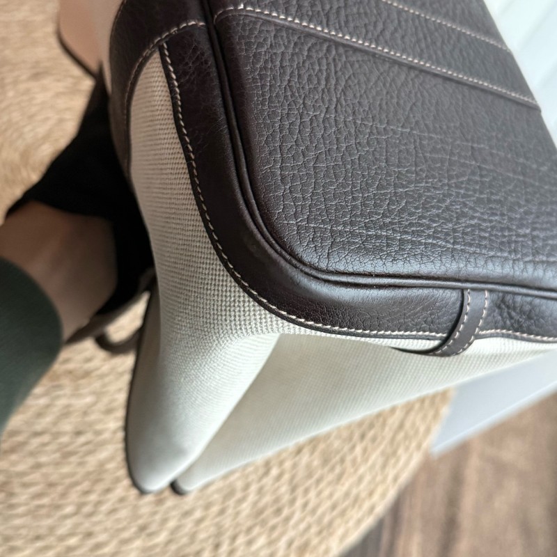 Hermes Garden Party 36 花園包 帆布拼皮 米棕色 手提包-10