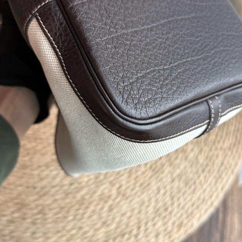 Hermes Garden Party 36 花園包 帆布拼皮 米棕色 手提包-12