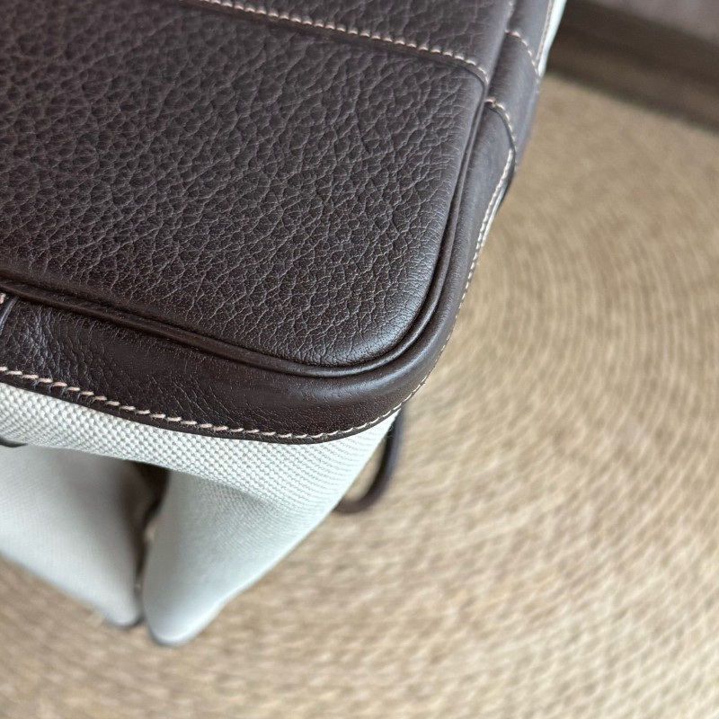 Hermes Garden Party 36 花園包 帆布拼皮 米棕色 手提包-13